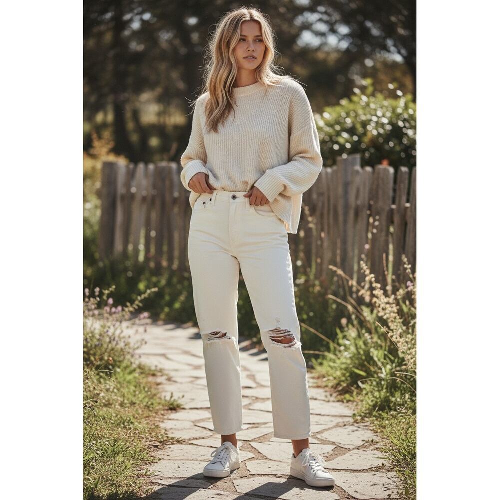 Abercrombie & Fitch Ankle Straight Ultra High Rise White Jeans Womens Size 26 2
